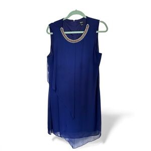 MSK Women's Dress Midnight Blue Size 12 Sheath with Rhinestone Collar